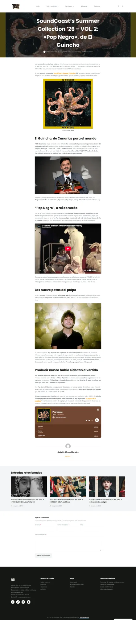 Presentaci&oacute;n de un art&iacute;culo en la nueva versi&oacute;n de SoundCoast.